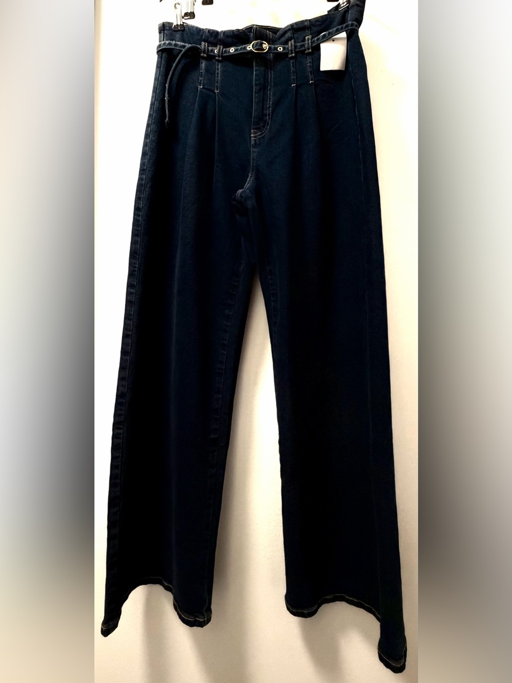 NWT Michael Kors Selma Crop Wide-Leg Gold Belted Jeans Dark Indigo Wash Size 6